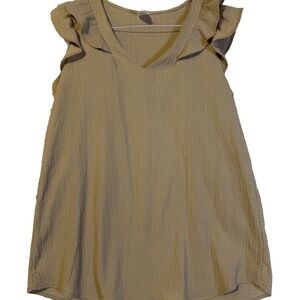 7th Ray light brown flutter sleeve top v-neck casual boho blouse | Women's large